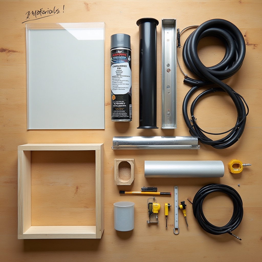 Materiales para construir un destilador solar ordenados sobre una mesa de trabajo