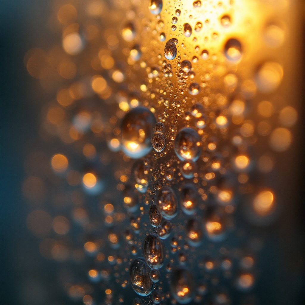 Gotas de agua condensada sobre una superficie de vidrio transparente
